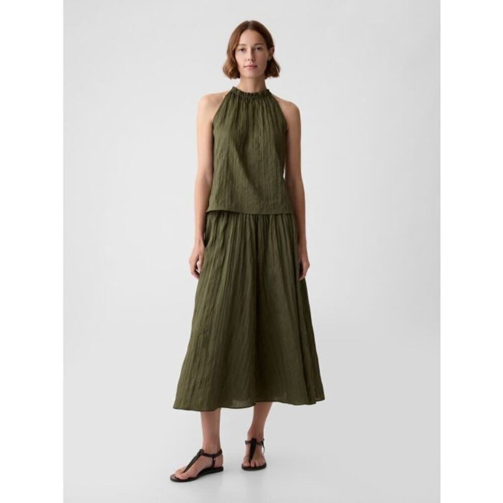 NWT GAP Crinkle Blouse Top Halter Neck Olive Green Size XL